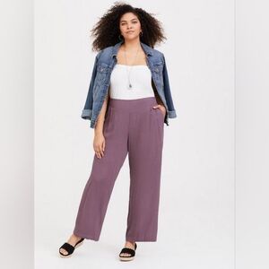Torrid Pant Wide Leg Gauze Flowy Lined Pull-On Travel Lightweight Flint 0 12 L